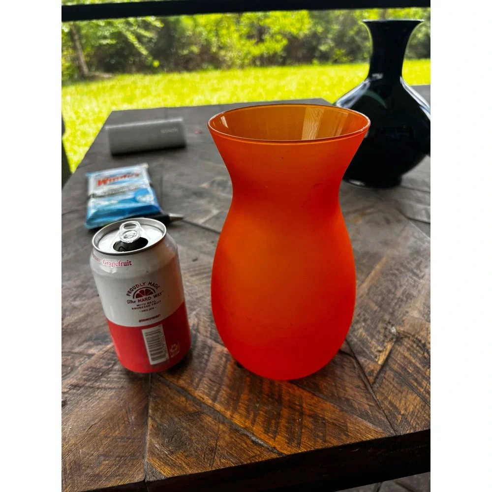 Vintage Art Glass Vase Hourglass Orange Midcentury Frosted Satin MCM Decor